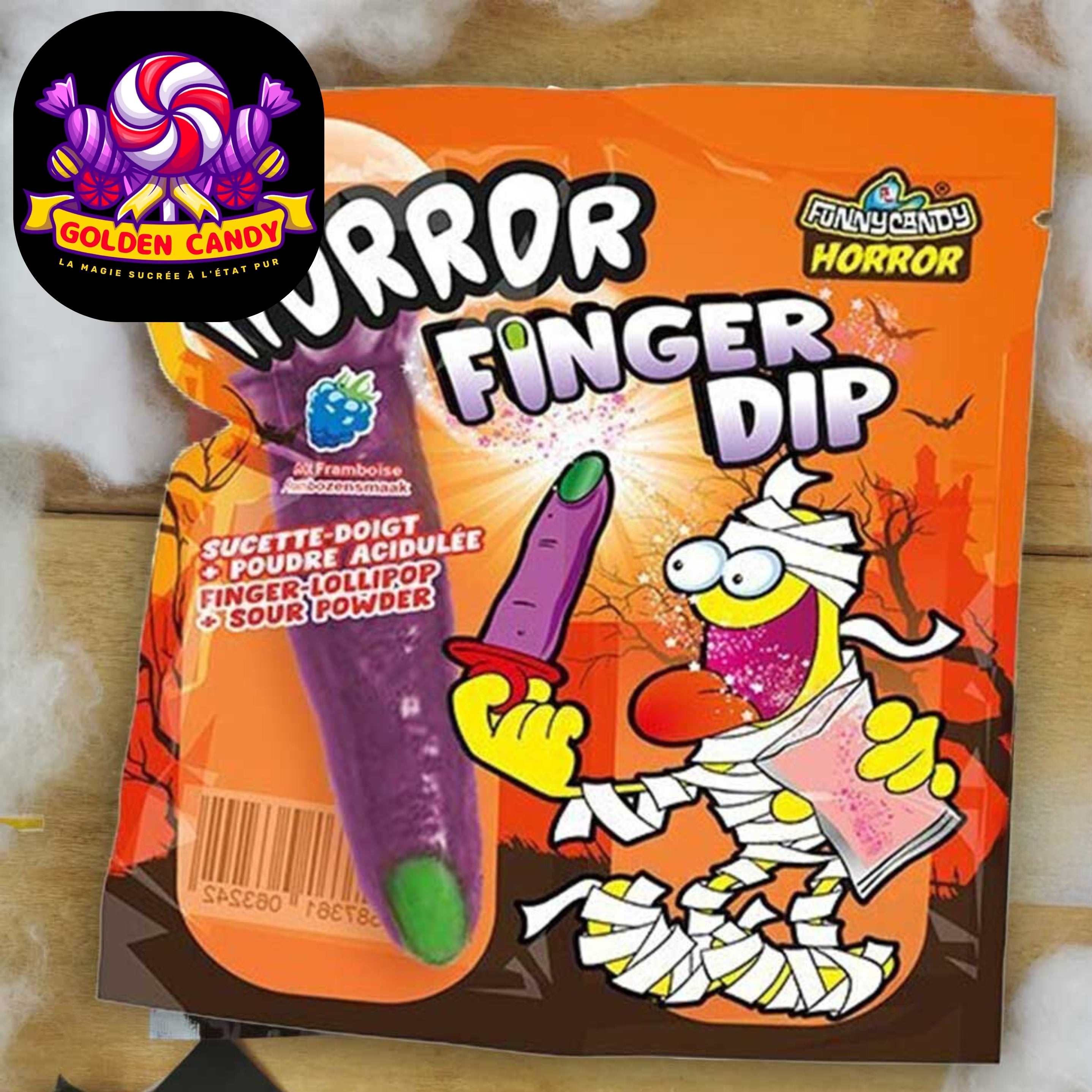 X1 SUCETTE DOIGT HORROR FINGER DIP FRAMBOISE