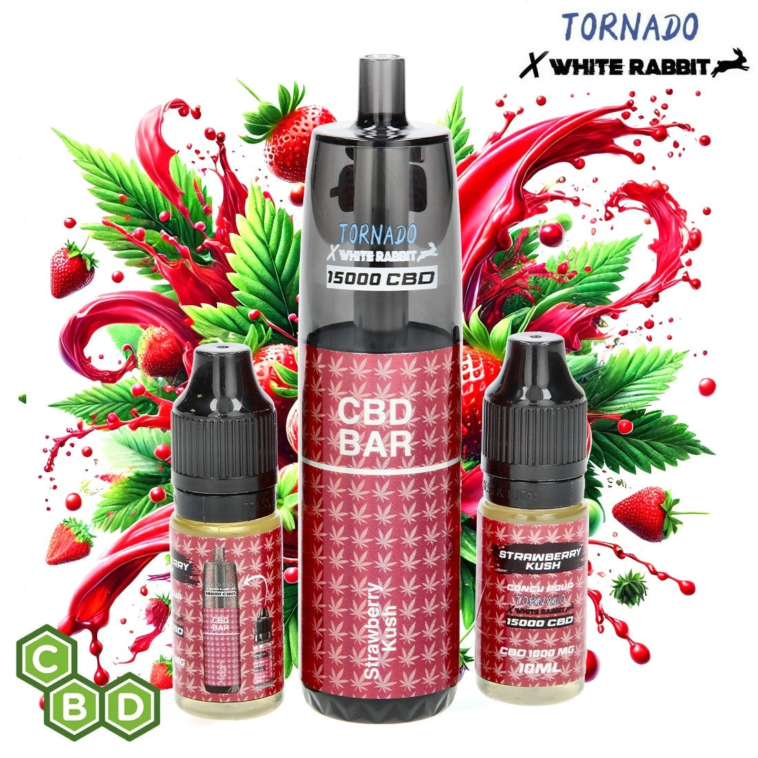 PUFF TORNADO X WHITE RABBIT CBD 1000MG STRAWBERRY KUSH 15000 PUFFS